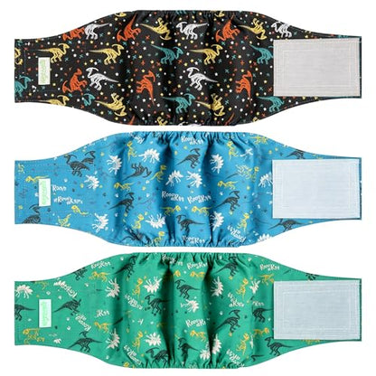 wegreeco Washable Male Dog Belly Band (Stylish Pattern) - Pack of 3 - Dog Diapers Male - Washable Male Dog Belly Wrap (Dinosaur Fossils, X-Small) - color: Dinosaur Fossils, size: X-Small (Pack of 3)