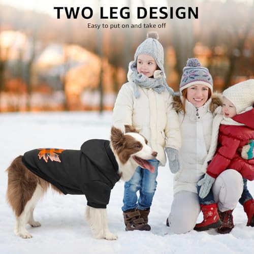 SCENEREAL Thanksgiving Dog Hoodie with Leash Hole Male Female - Warm & Soft Fleece Pet Sweater Clothes Sweatshirt with Leaf Pattern, Cold Weather Coat for Small Medium Large Dogs Puppies, L - color: Black (Maple Leaf Print), size: Large