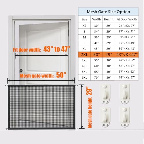 Dog Gate for Stairs Pet Gates for The House: Dogs Screen Mesh Gate for Doorways Stairways Indoor 29 inch Tall, 50 inch Wide Fits 44-47 inch Openings - size: 29"Hx50"W(Pack of 1)