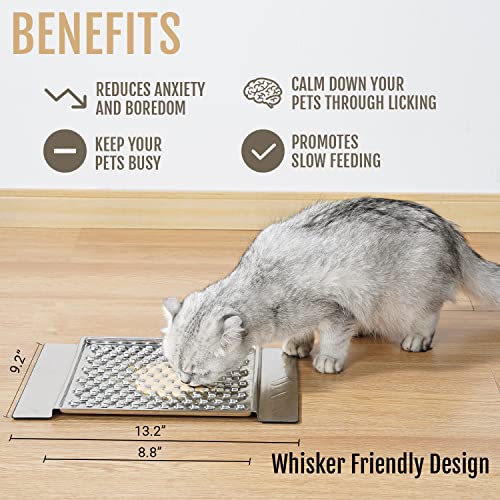PEGGY11 304 Stainless Steel Lick Mat for Dogs & Cats, 1 Pack | Whisker friendly, Slow feeder, Durable, Strong suction cups, Nonslip, Dishwasher safe - color: Stainless Steel (Single)