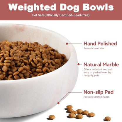 Karibiber Marble Dog Bowl, 6lbs Weighted Dog Food Bowl, Non-Slip Large Heavy Water Bowls, Cute Pink Stone Food and Water Dish for Large Dogs, Natural Marble, Easy to Clean, Holds 6 Cups - color: Pink, size: L