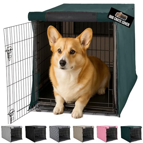 GORILLA GRIP Dog Crate Covers Compatible with Amazon Basics Dog Crates, All Sides Open, Privacy Cover Fits 30" Wire Kennel, Breathable Mesh Windows, Light Reducing Training Cage Topper, Hunter Green - color: Hunter Green, size: 30" X 19" X 21"