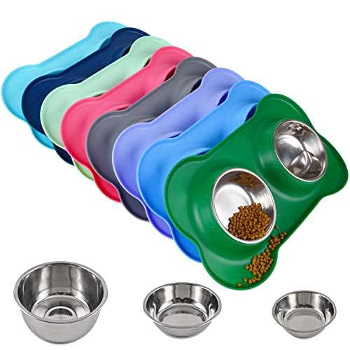Dog Bowls 2 Stainless Steel Bowl for Pet Water and Food Feeder with Non Spill Skid Resistant Silicone Mat for Pets Puppy Small Medium Cats Dogs - color: Hunter Green, size: 6½ oz ea