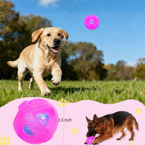 Indestructible Dog Balls 3.5 Inch Tough Chew Toys for Aggressive Chewers | Durable Pink Rubber Treat Dispensing Puzzle Dog Ball, Interactive Dual-Use Toy for Chewing, Feeding & Puppy Teething Relief - color: Pink