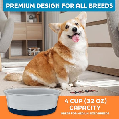 Master Pet Supply Stainless Steel Dog Bowls Set of 2 with Extra Thick Silicone Base - 4 Cup (32 oz) Navy Blue, Non-Slip, Dishwasher Safe Metal Bowls, Pet Dog Food Bowl for Dogs, Cats, Anti Rust - color: Navy Blue, size: 4 Cups (32 oz) 2 Pack