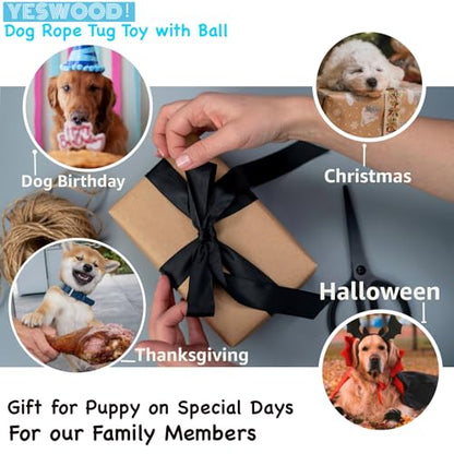 YESWOOD! Tug of War Dog Toy Small Breed,Dog Rope Ball with Two Loop Handles,4-Pack Rope with Ball Attached for Small and Medium Breed 0-80 Pounds,Puppy Interactive Toy