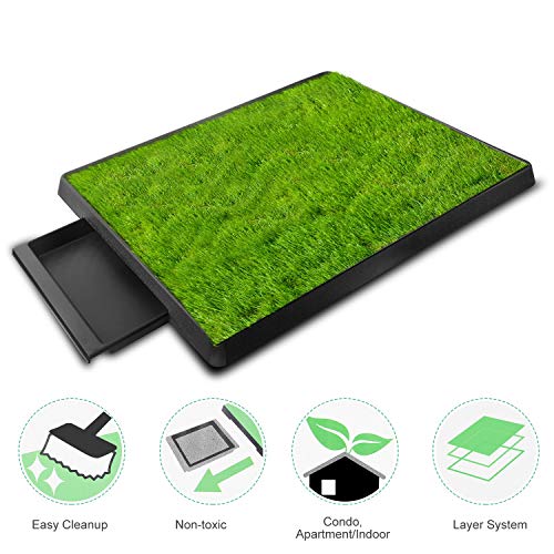 TeqHome Dog Grass Pad with Tray, Dog Litter Box, Reusable Artificial Pee Grass Pad for Dogs Indoor & Outdoor, Dog Potty Tray, Washable Puppy Pee Pad Turf for Dogs to Pee on Balcony Patio (25" x 21")