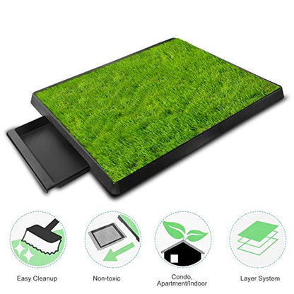 TeqHome Dog Grass Pad with Tray, Dog Litter Box, Reusable Artificial Pee Grass Pad for Dogs Indoor & Outdoor, Dog Potty Tray, Washable Puppy Pee Pad Turf for Dogs to Pee on Balcony Patio (25" x 21")
