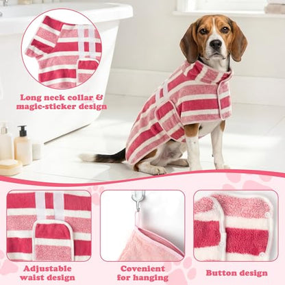 Quick Drying Dog Bathrobe - Super Absorbent Dog Bathrobe with 2 Drying Gloves Coral Fleece Quick Drying Towel for Medium Dogs Adjustable Velcro Button Closure, L Size Fits Chest 25.6±1.2 Inches - size: Large