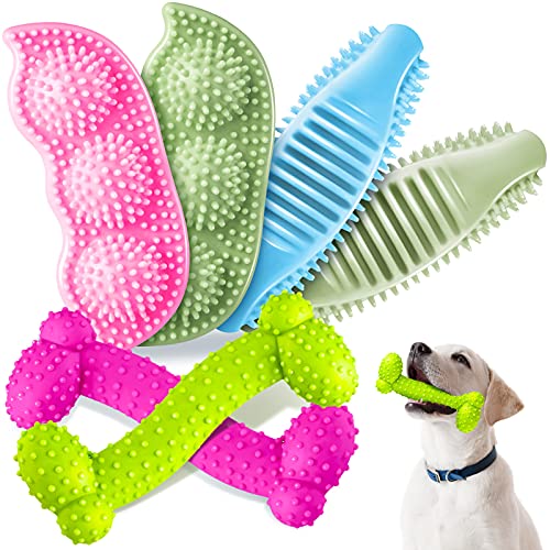 Skylety 6 Pcs Puppy Teething Chew Toys Rubber Bones Shaped Cute Dog Pet Small Dog Toys for 2-8 Months Small Dogs Cleaning Relieving Itching(Green, Deep Pink, Blue, Rose Red, Yellow Green) - color: Green, Deep Pink, Blue, Rose Red, Yellow Green