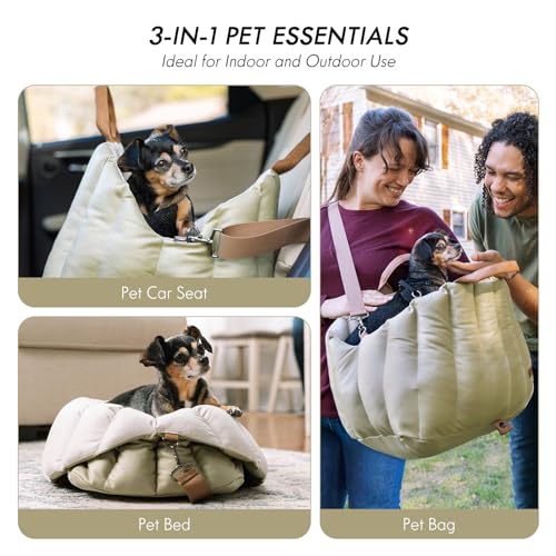 ClevaHome Small Dog Car Seat & Travel Carrier & Pet Bed, Non-Slip Booster Seat for Dogs up to 10lbs, Fashionable Pet Carrier Bag for Indoor and Outdoor - style: Polyester