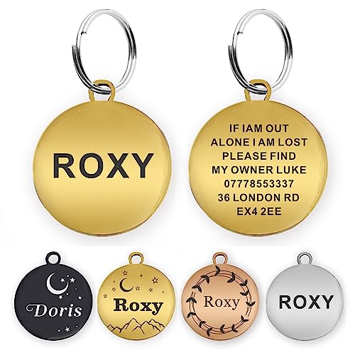 Dog Tags Engraved for Pets Personalized Dog Name Tags Dog ID Tags Small Cat Tags Large Dog Collar Tags Custom Text Stainless Steel Engraved on Both Sides(L Gold) - color: Gold, size: L