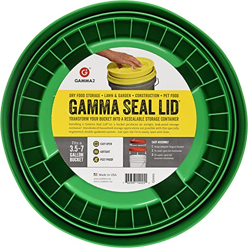 GAMMA2 Gamma Seal Lid - Pet Food Storage Container Lids - Fits 3.5, 5, 6, & 7 Gallon Buckets, Green, Made in USA - color: Green, size: Fits 3.5, 5, 6, & 7 Gallon Buckets