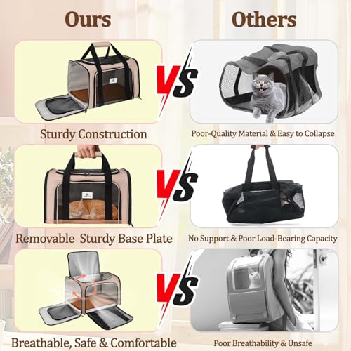 Cat Carrier - Cat Carrier Soft with Plush Pad & Cooling Mat, Easy-Load 4-Side Zipper & 3-Side Mesh Ventilation, Pet Carrier Airline Approved for Cats/Dogs Up to 16 lbs, Brown - color: Brown
