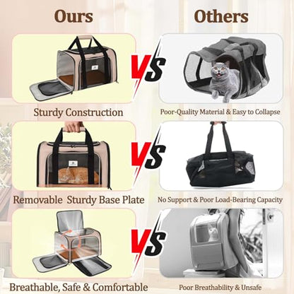 Cat Carrier - Cat Carrier Soft with Plush Pad & Cooling Mat, Easy-Load 4-Side Zipper & 3-Side Mesh Ventilation, Pet Carrier Airline Approved for Cats/Dogs Up to 16 lbs, Brown - color: Brown