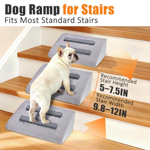Dog Ramp for Stairs with Anti-Slip Bump for Small & Senior Dogs and Cats – Stair Wedges for Dogs with Gentle Slope, Pet Ramp with Washable Cover & Self-Sticky Pads for Safe Climbing (Gray, 2 Pack) - size: Gray 2-Pack
