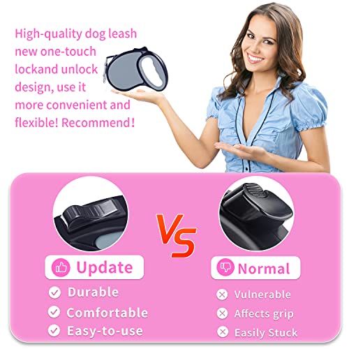 Retractable Dog Leash,[Strong Nylon Tape][One-Handed One Button Lock] for Small Medium Dogs and Cats,16ft Pet Walking Leash with 360°Tangle-Free Design,Anti-Slip Handle,Gift Package (Grey) - color: Grey