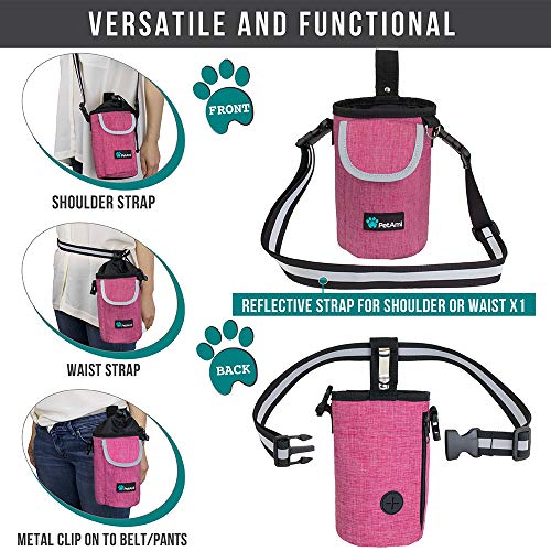PetAmi Dog Treat Pouch, Large 3-Cup Dog Training Treat Bag with Poop Bag Dispenser, Hands-Free Waist Belt & Crossbody Strap, Reflective with Multiple Pockets & Belt Clip (Pink) - color: Pink