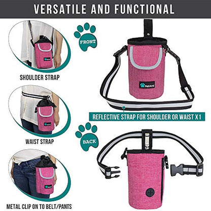 PetAmi Dog Treat Pouch, Large 3-Cup Dog Training Treat Bag with Poop Bag Dispenser, Hands-Free Waist Belt & Crossbody Strap, Reflective with Multiple Pockets & Belt Clip (Pink) - color: Pink