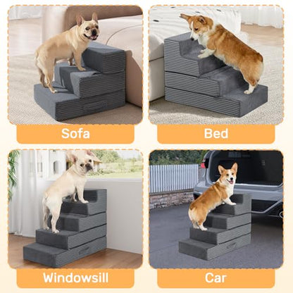 Dog Stairs for Small Dogs, 13.5" H Foldable Dog Steps for High Bed | 2 in 1 Pet Stairs Get on Couch, Transformable Cats Stairs, Non-Slip Balanced, Grey - size: 15.7 X 18 X 13.5 In