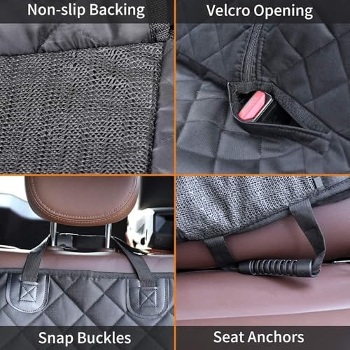 Dog Car Seat Cover, Back Seat Cover for Dogs Pet Car Seat Protector Waterproof Bench Car Seat Cover, Non-Slip Reat Seat Cover fits Middle Armrest for Most Cars Trucks SUVs - Black(1 Pack)