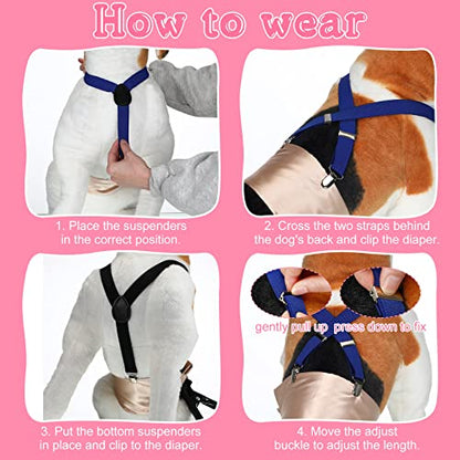 Sanwuta 6 Pieces Dog Diapers Suspenders for Female Male Dog 3 Clips Dog Diapers Suspender for Dogs Diaper Keeper Suspender for Dog Skirt, Dog Dress, 6 Colors