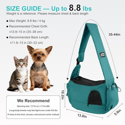 Dog Carrier Sling for Small Dogs & Cats Hand-Free Puppy Sling Purses with Storage Bag and Adjustable Shoulder Strap, Pet Sling Carrier Up to 8.8 Lbs (Blue)