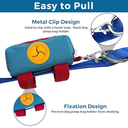 Dog Poop Bag Holder Zippered Pouch, Portable Dog Poop Bag Dispenser with 1 Metal Clip, Fashion Color Matching Canvas Waste Bag Holder for Leashes - Blue & Brown - color: 2 Pack-Blue & Brown
