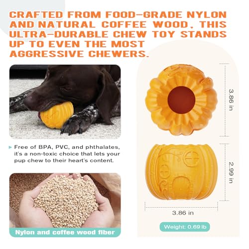Pumpkin-Shaped Interactive Dog Toy for Dogs Multifunctional Food Dispenser, Frozen Lick Toy & Durable Chew Toy for Aggressive Chewers, Safe Nylon & Coffee Wood Fiber, Easy to Clean, Relieves Anxiety - color: Pumpkin Shape