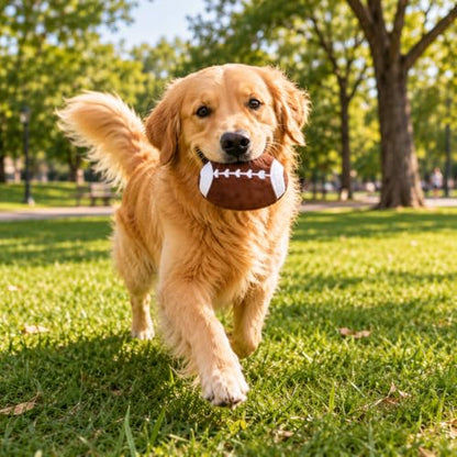 Dog Flying Disc Toy, Soft Plush Sports Ball Shaped Frisbee, Chew Resistant Squeaky Puppy Toy, Interactive Outdoor Training & Indoor Enrichment Toy - color: American football