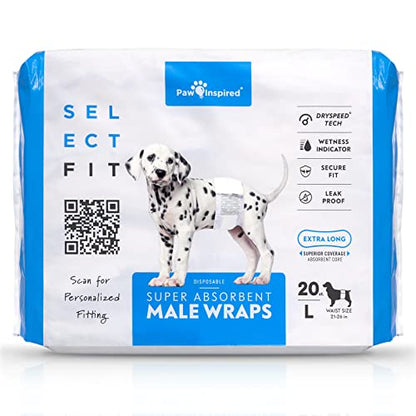 Paw Inspired Select Fit Male Dog Diapers, Disposable Male Wraps with Wetness Indicator| Belly Bands for Small, Medium, Large Dogs (Large, 20 Count) - size: Large