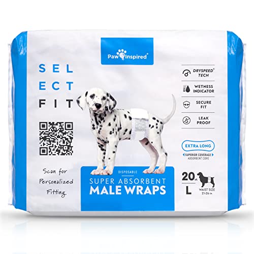Paw Inspired Select Fit Male Dog Diapers, Disposable Male Wraps with Wetness Indicator| Belly Bands for Small, Medium, Large Dogs (Large, 20 Count) - size: Large