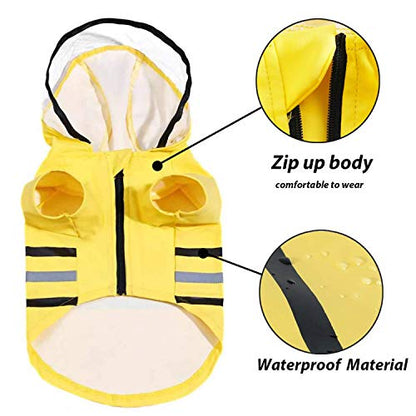 Wizland Reflective Dog Raincoat Dog Rain Jacket with Hood Lightweight Waterproof Rain Coat for Puppies (Yellow M) - color: Yellow, size: Medium