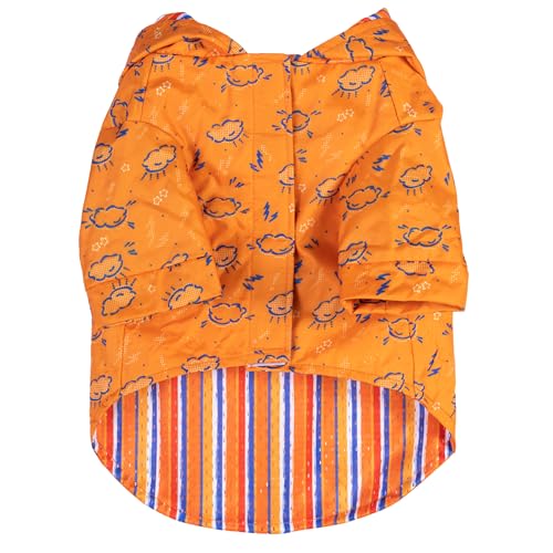 The Dodo Rainy Days Printed Raincoat for Dogs, Orange, Size Large; Water Resistant Dog Raincoat with Hook-and-Loop Drape Closure, Easy Clean PVC Material - size: Large