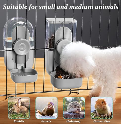 Kenond Hanging Automatic Food Water Dispenser, 35oz Rabbit Feeder Guinea Pig Water Bottle Feeder for Ferret Guinea Pig Rabbit Bunny Cage Accessories(Gray) - color: Gray Waterer and Feeder