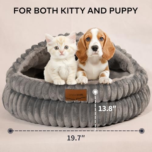 CHEERPALS Cat Cave Bed for Indoor Cats, Washable Covered Cat Bed Hooded Kitty Bed Soft Fluffy Pet Bed for Puppy and Small Dog(Dark Blue) - color: Dark Blue