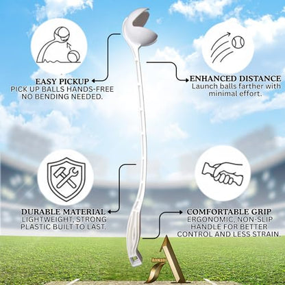 AnNafi® Cricket Ball Thrower Speed Arm | Professional Practice Launcher & Ball Pickup Tool | Full & Half Pitch Training Equipment (White, Only Thrower) - color: White, size: Only Thrower