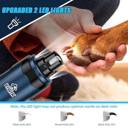 VIWIK Dog Nail Grinder, Dog Nail Trimmers with LED Lights, Pet Nail Clippers Kit for Large Medium Small Dogs & Cats, 2-Speed Quiet Electric USB Rechargeable Pet Paws Grooming Tool Blue - color: Blue+Blue