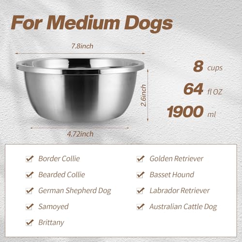 Ziliny 10 Pcs 8 Cup Metal Dog Bowls Stainless Steel Thickened Food Bowls Travel Kennel Food and Water Dish for Medium Large Size Dogs Cats, 64 Oz, Dishwasher Safe
