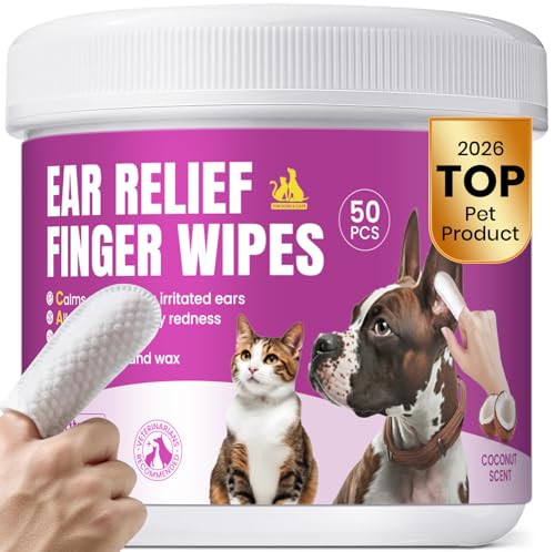 Pet Ear Cleaning Finger Wipes for Dogs & Cats - Dog Ear Cleaner with Aloe, Coconut Oil & Ginseng - Finger Dog Ear Wipes to Relieve Ear Itching, Infections, Wax & Smelly Ears - 50 Ct - Coconut Scent - color: 3.Ear-Coconut, size: 50 Ct