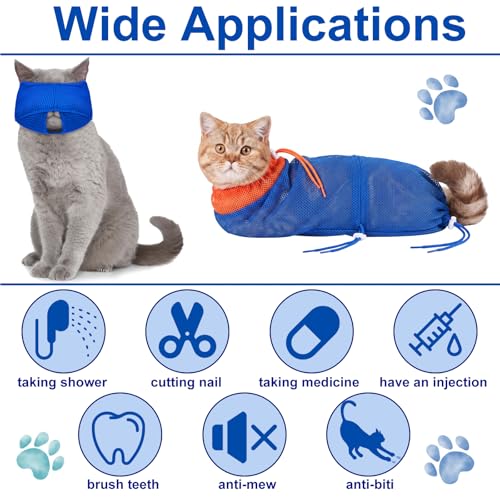 9 Pcs Cat Bathing Bag Set Cat Shower Bag Anti Bite and Scratch for Pet Grooming Washing Brush Comb Muzzle Nail Clipper Nail File Tick Tool (Navy Blue) - color: Navy Blue
