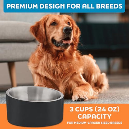 Master Pet Supply Stainless Steel Slanted Dog Cat Food Bowl - 24 oz Heavy Duty - Black Velvet, Double Wall Insulated, Non-Slip Elevated Bowl for French Bulldogs Pugs Cats, Anti Rust Dishwasher Safe - color: Black Velvet, size: 3 Cups (24 oz)