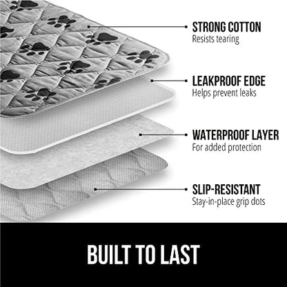 GORILLA GRIP Reusable Puppy Pads Slip Resistant Pet Crate Mat and Airline Travel Cat Carrier Bag, 28x18 Washable Absorbing Pad Paw Gray, Breathable Mesh Pet Travel Bag Gray, 2 Item Bundle