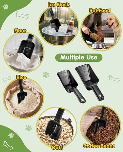 2 Pack Dog Food Scoop with 1 Cup and 2 Cup Capacity, Plastic Pet Food Measuring Scoops with Clear Measurement Lines for Dogs, Cats & More,Dishwasher safe (Black) - color: Black