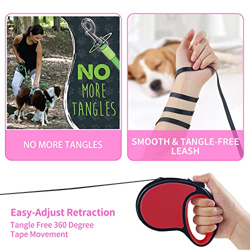 Retractable Dog Leash,[Strong Nylon Tape][One-Handed One Button Lock] for Small Medium Dogs and Cats,16ft Pet Walking Leash with 360°Tangle-Free Design,Anti-Slip Handle,Gift Package (Red) - color: Red