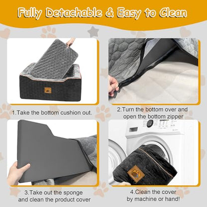 Dog Car Seat for Medium/Large Dog Booster Seat for Dogs Under 60 lbs or 2 Small Dogs, Multi-Functional Pet Car Seat with Thick Cushion, 2 Safety Leashes (BlackGray) - color: BlackGray