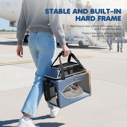 Lekereise Top-Expandable Pet Carrier 18x11x11Inch Delta American United Airline Approved Underseat to 15lbs Stable Car Travel Carriers for Small Dogs Cats with Locking Safety Zippers Anti-Scratch Mesh - color: Navy, size: 18"x11"x11"