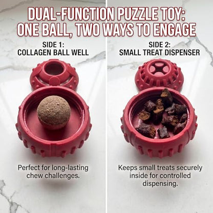 SPOT Seek-A-Treat Double Puzzle Ball Dog Toy, 3.25 in Durable Rubber Treat Dispenser with Dual Openings for Mental Stimulation & Long-Lasting Play, for Dogs up to 50 lbs