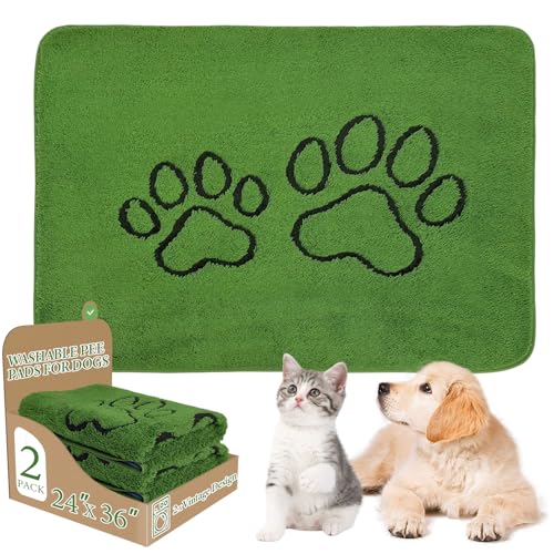 Homimp Washable Pee Pads for Dogs, 2 Pack Super Absorbent Waterproof and Leak-Proof Reusable Dog Pee Pads, Upgrade Non-Slip Puppy Potty Training Pads for Home or Travel Quick Dry, Green 24"×36" - size: 24"x36"(Pack of 2)