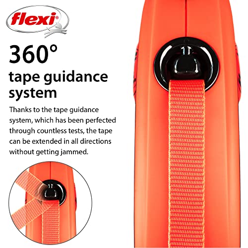 FLEXI Xtreme Tape Retractable Dog Leash for Medium Dogs Upto 77 lbs. –16 ft., Orange/Black |Tangle Free Pet Walking Leash with One-Handed Brake, Pause, Lock |German Quality Product - size: Medium